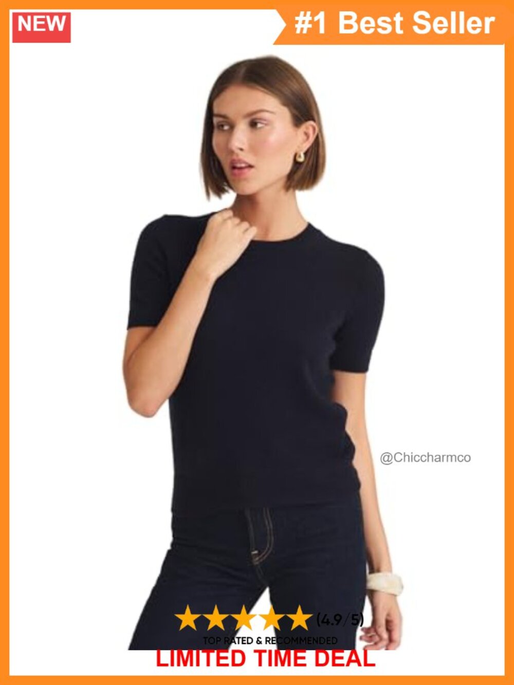Cashmere Short Sleeve Crew Neck Pullover Sweater Lightweight Layer